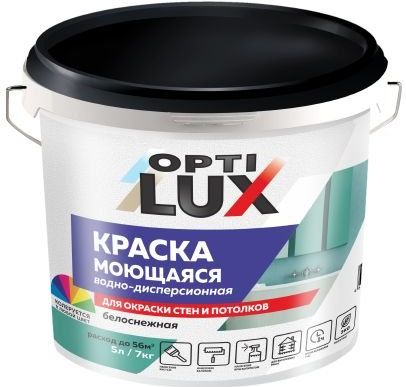 Краска водно-дисперсионная Оптилюкс, моющаяся, белоснежная, 7 кг купить в СОМ