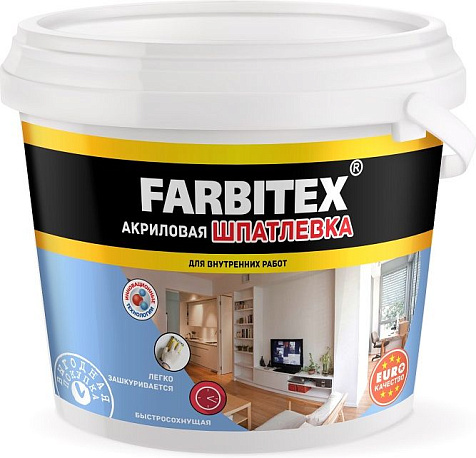 Шпатлевка акриловая для внутренних работ Farbitex, 9 кг купить в СОМ