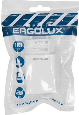 Блок питания СЗУ 1xUSB 100-270V, 10W/2A ERGOLUX ELX-PA02P-C01 белый купить в СОМ