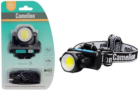 Фонарь налобный аккумуляторный Camelion LED53402 акк.3.7V 3W COB+LED 3.5W 4реж, Type-C, черн купить в СОМ