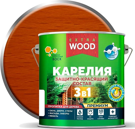 Состав защитно-красящий 3 в1 Карелия Wood Extra, орегон, 2.7 л купить в СОМ