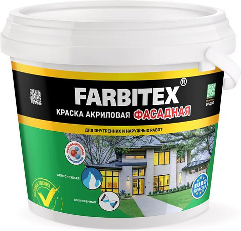 Краска акриловая Farbitex, фасадная, 6 кг купить в СОМ