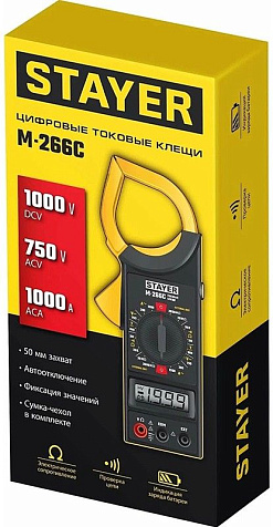 Клещи токовые цифровые STAYER M266C, 1000A/20А, 50мм купить в СОМ