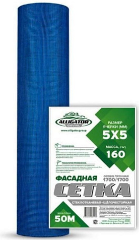 Сетка армирующая фасадная Alligator Gavial 160г/м2, 5х5мм, 1х50 м купить в СОМ