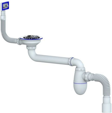 Сифон для мойки Unicorn BC22, 3 1/2", со смещением, прямоугольный перелив, с гофрой 40х40/50 купить в СОМ