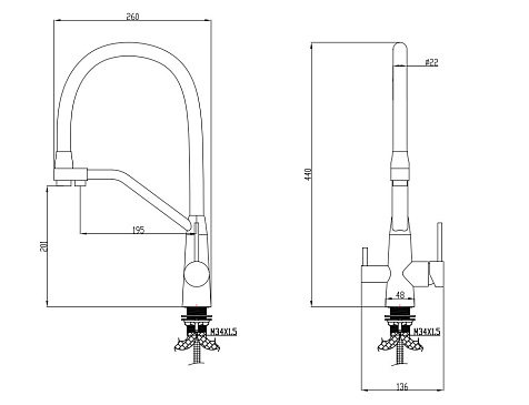 Смеситель для мойки Avrora Kitchen AV9006GM, латунь, графит, с выходом для питьевой воды купить в СОМ