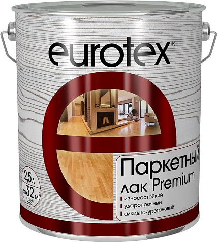 Лак паркетный Eurotex Premium, полуматовый, 2.5 л купить в СОМ