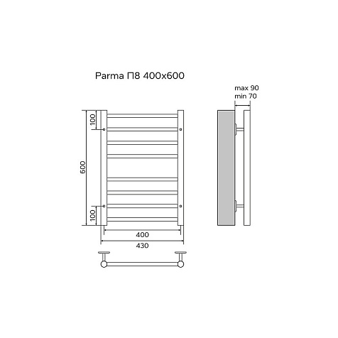 Полотенцесушитель Azario Parma, 400 х600 мм, с полкой, нижнее подключение купить в СОМ